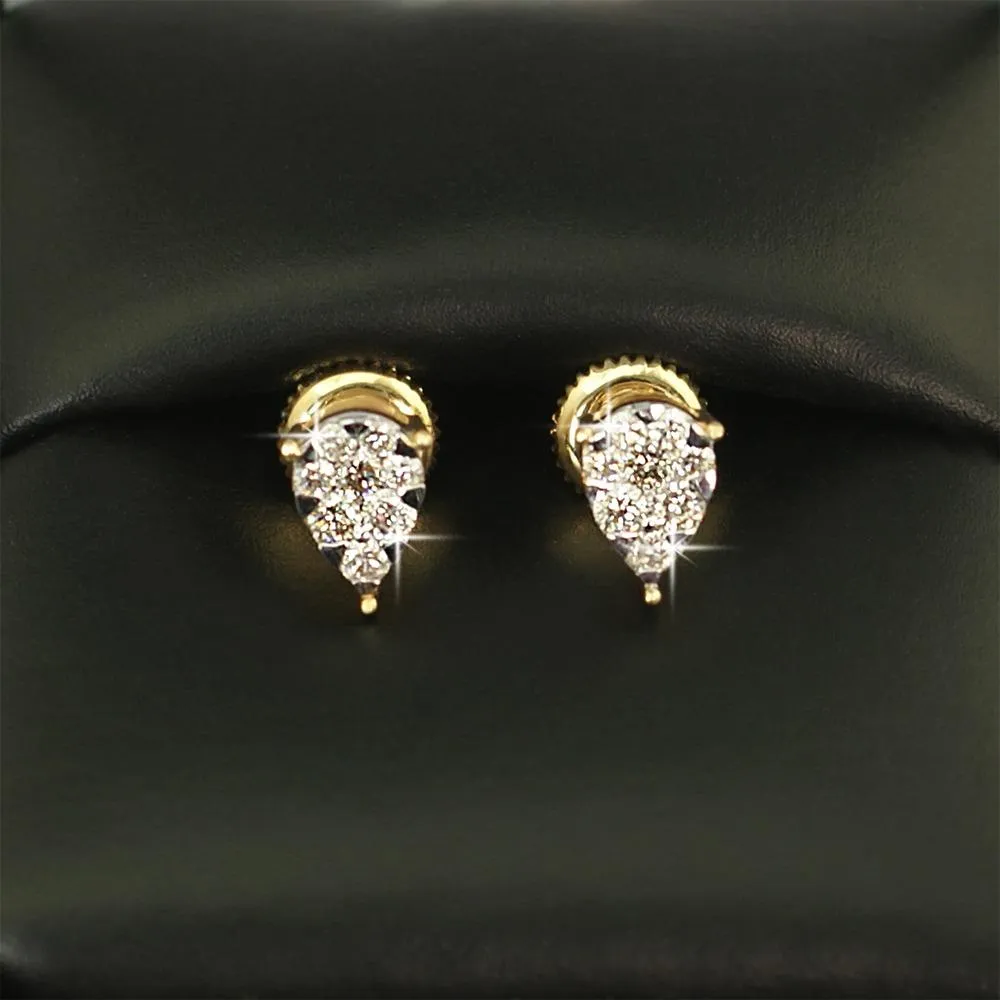 Pear Stud Illusion Diamond Earrings 0.39 carat total weight 10K Yellow Gold