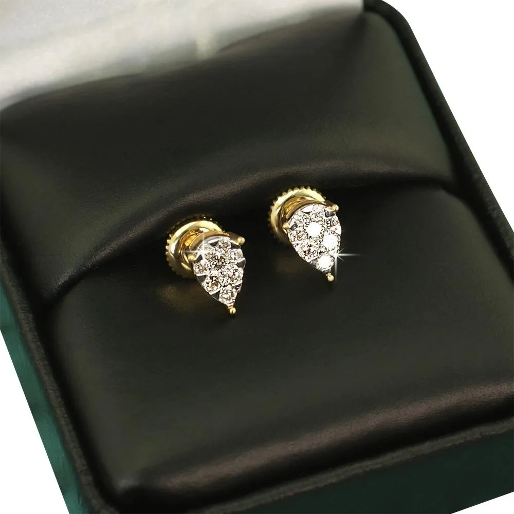 Pear Stud Illusion Diamond Earrings 0.39 carat total weight 10K Yellow Gold