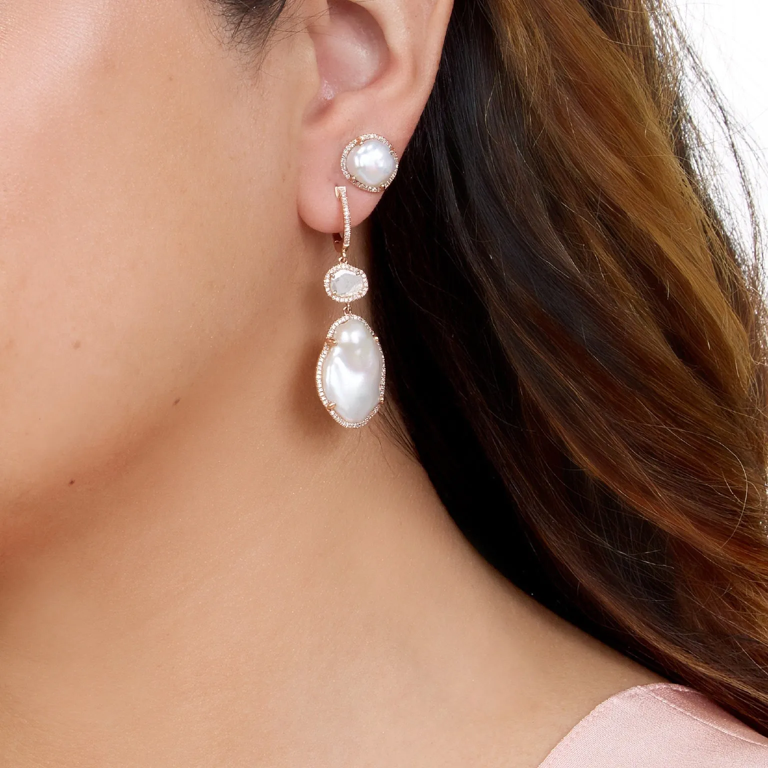 Pearl Diamond Stud Earrings