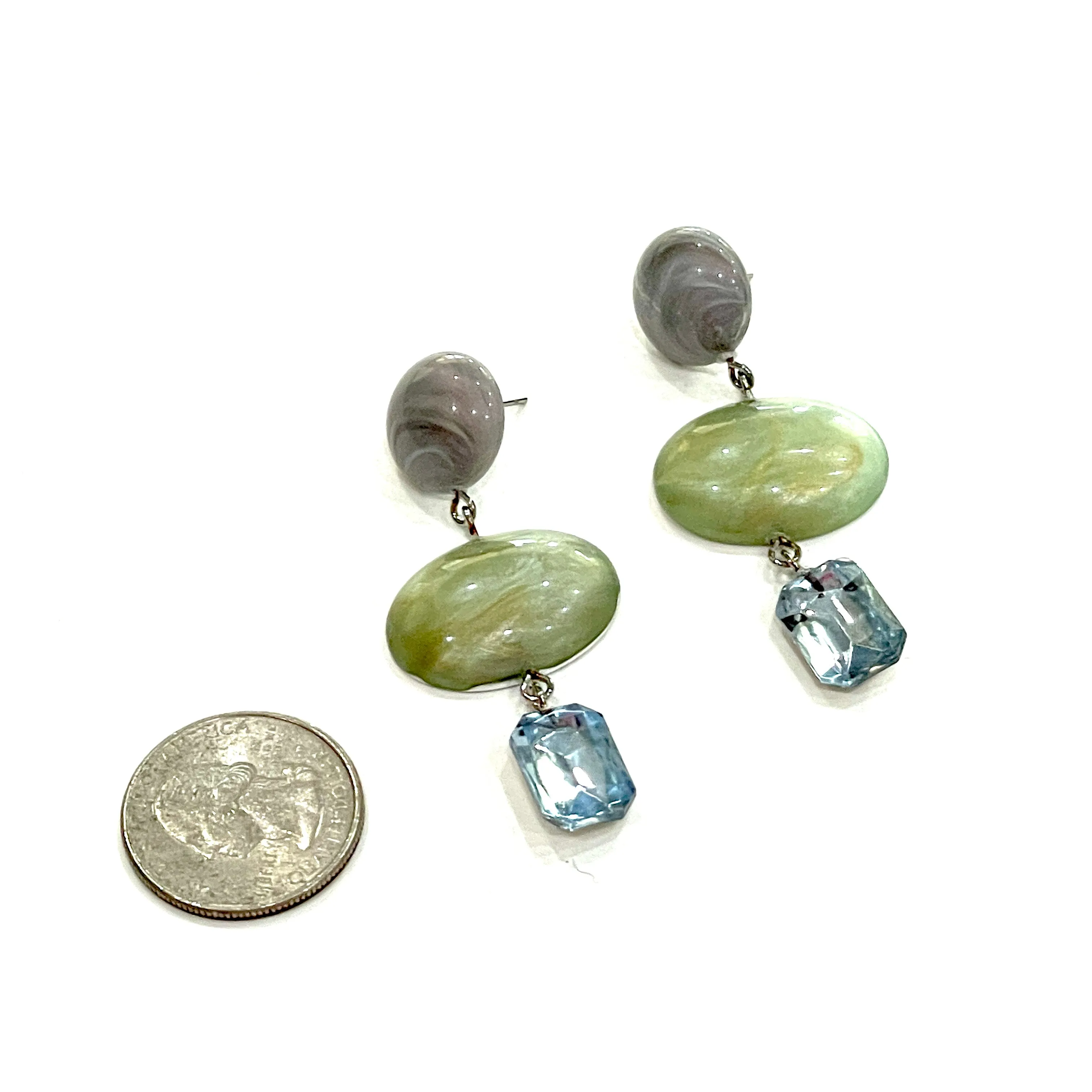 Pearl light sapphire & Marbled Grey Trinket Earrings