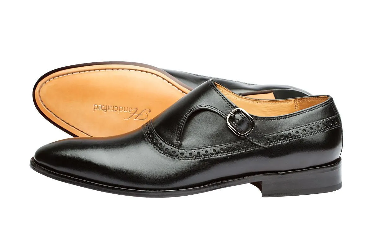 plain toe black brogue monk, single strap