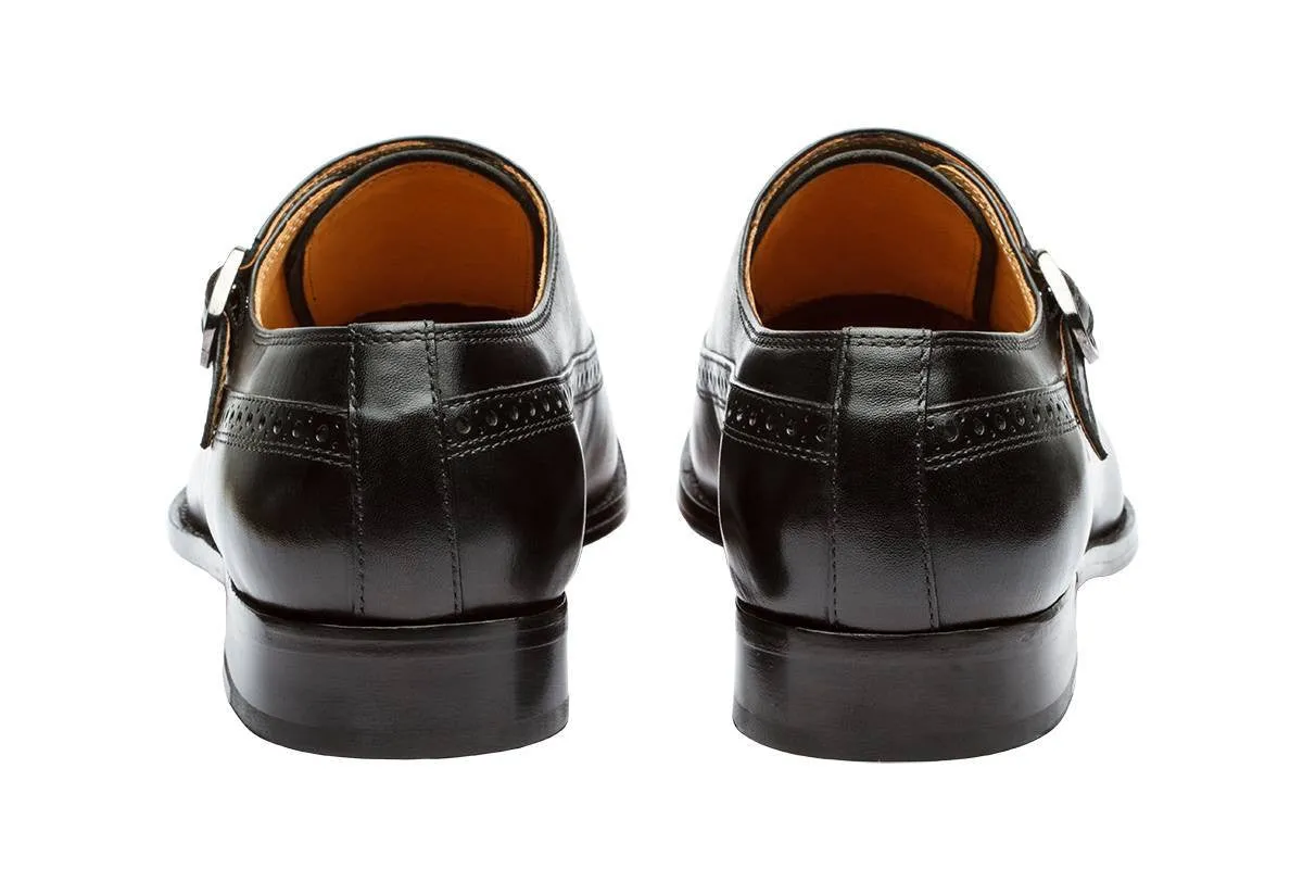 plain toe black brogue monk, single strap