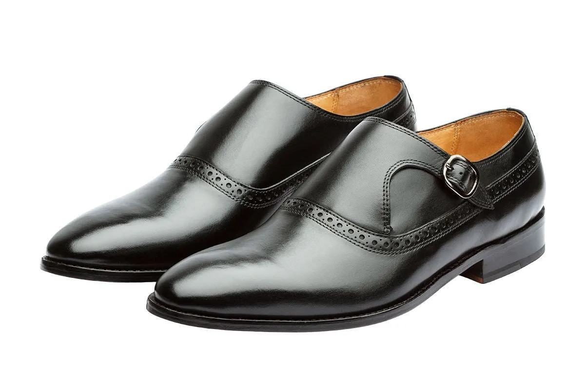 plain toe black brogue monk, single strap