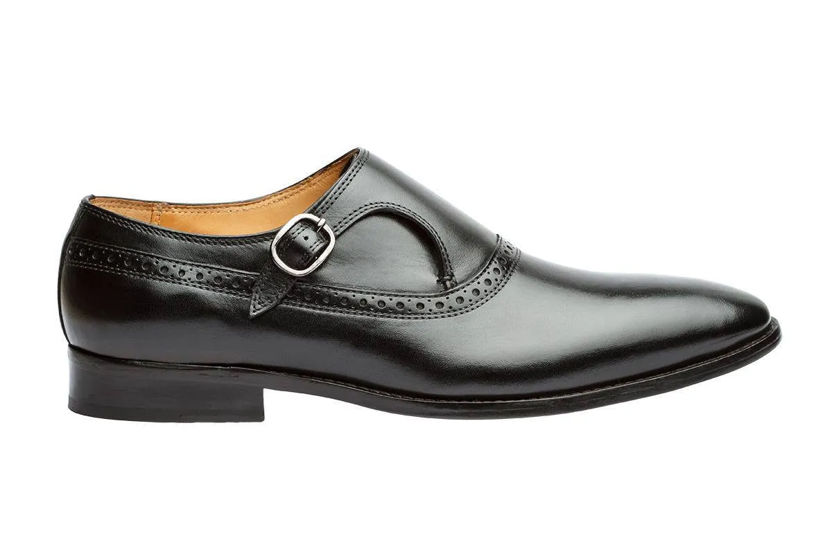 plain toe black brogue monk, single strap