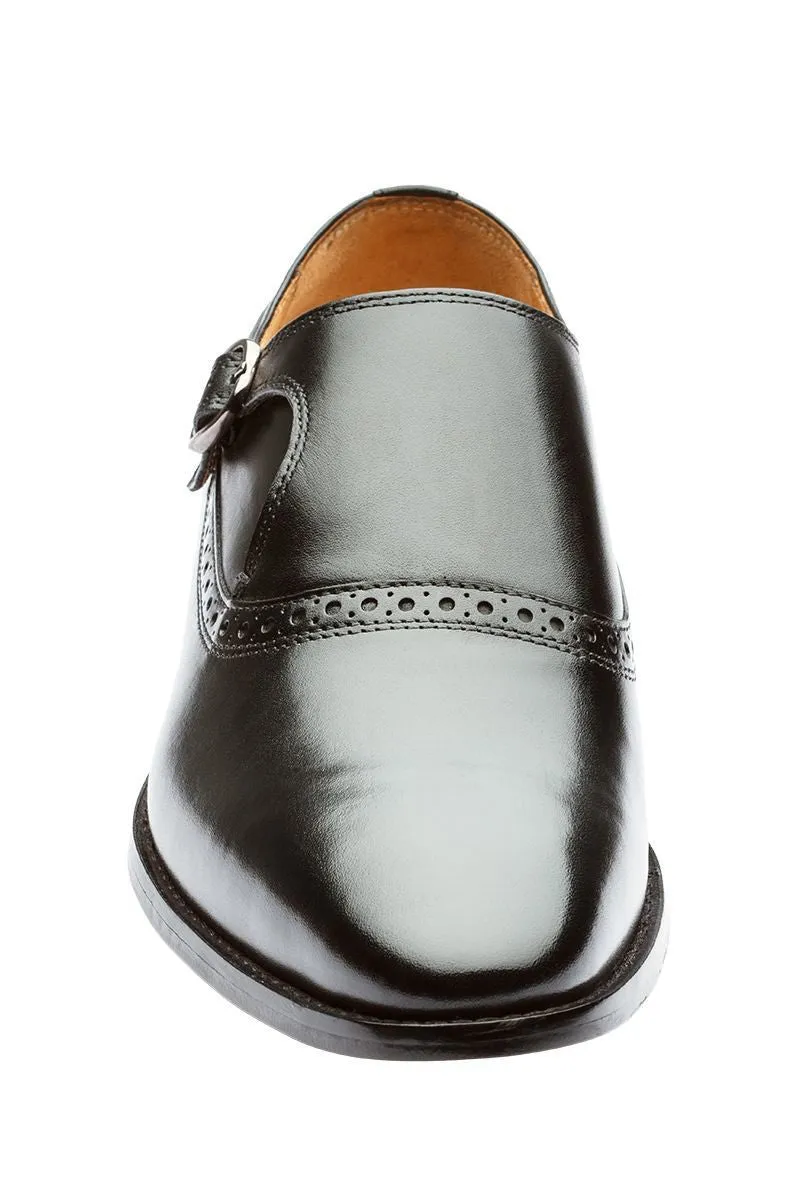 plain toe black brogue monk, single strap