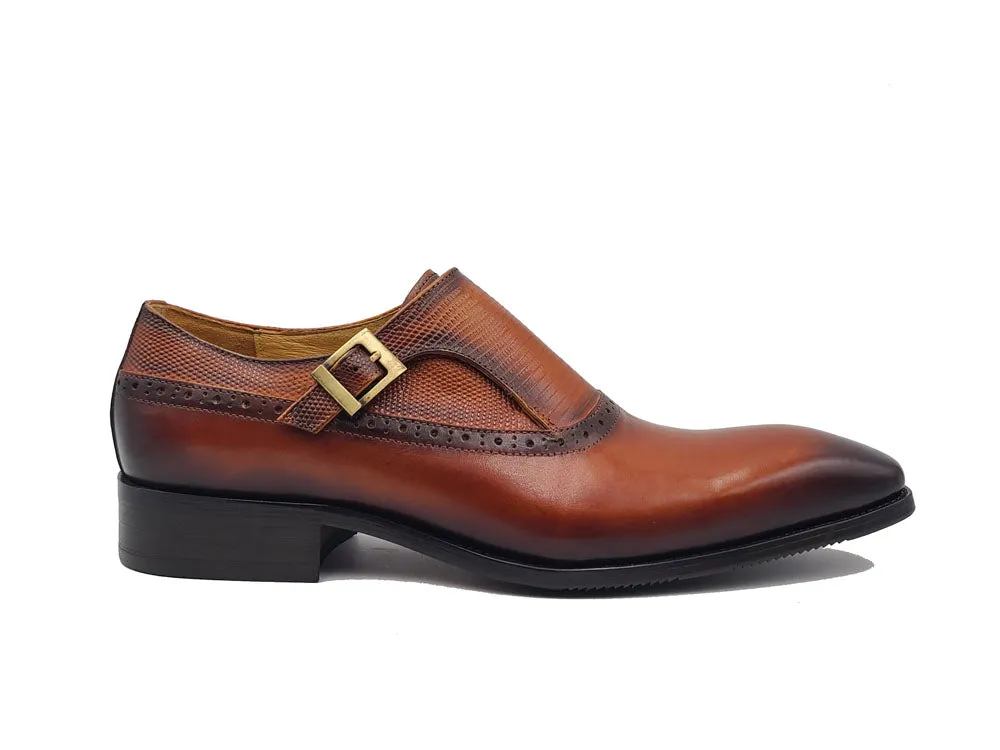 Plain Toe Single Monk Loafer Embossed Lizard Leather