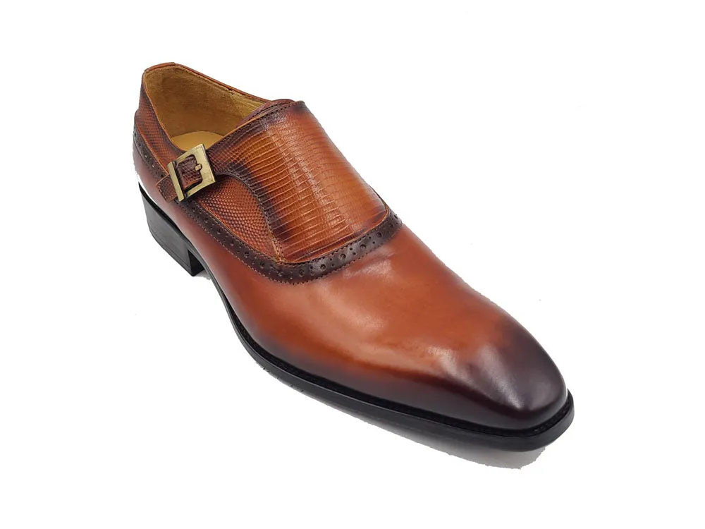 Plain Toe Single Monk Loafer Embossed Lizard Leather