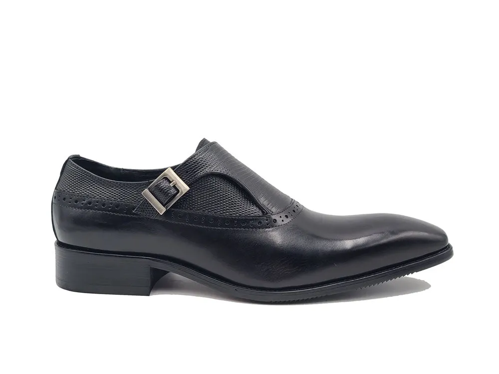 Plain Toe Single Monk Loafer Embossed Lizard Leather