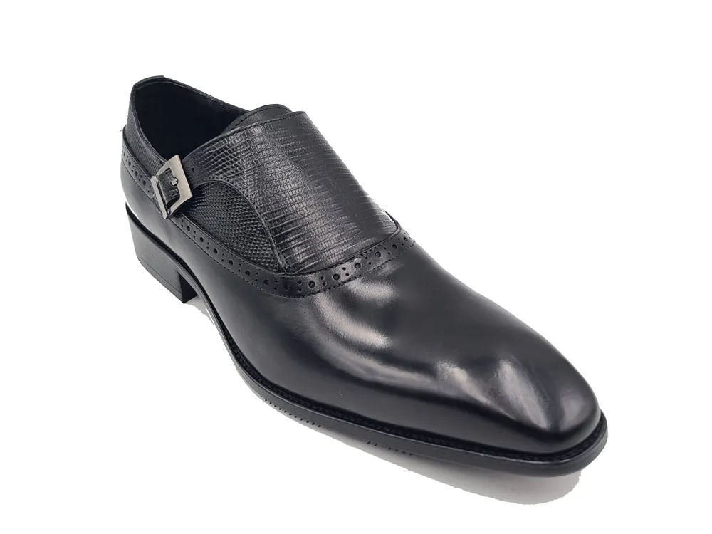 Plain Toe Single Monk Loafer Embossed Lizard Leather