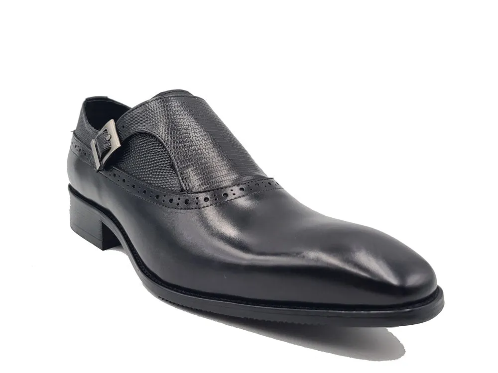 Plain Toe Single Monk Loafer Embossed Lizard Leather