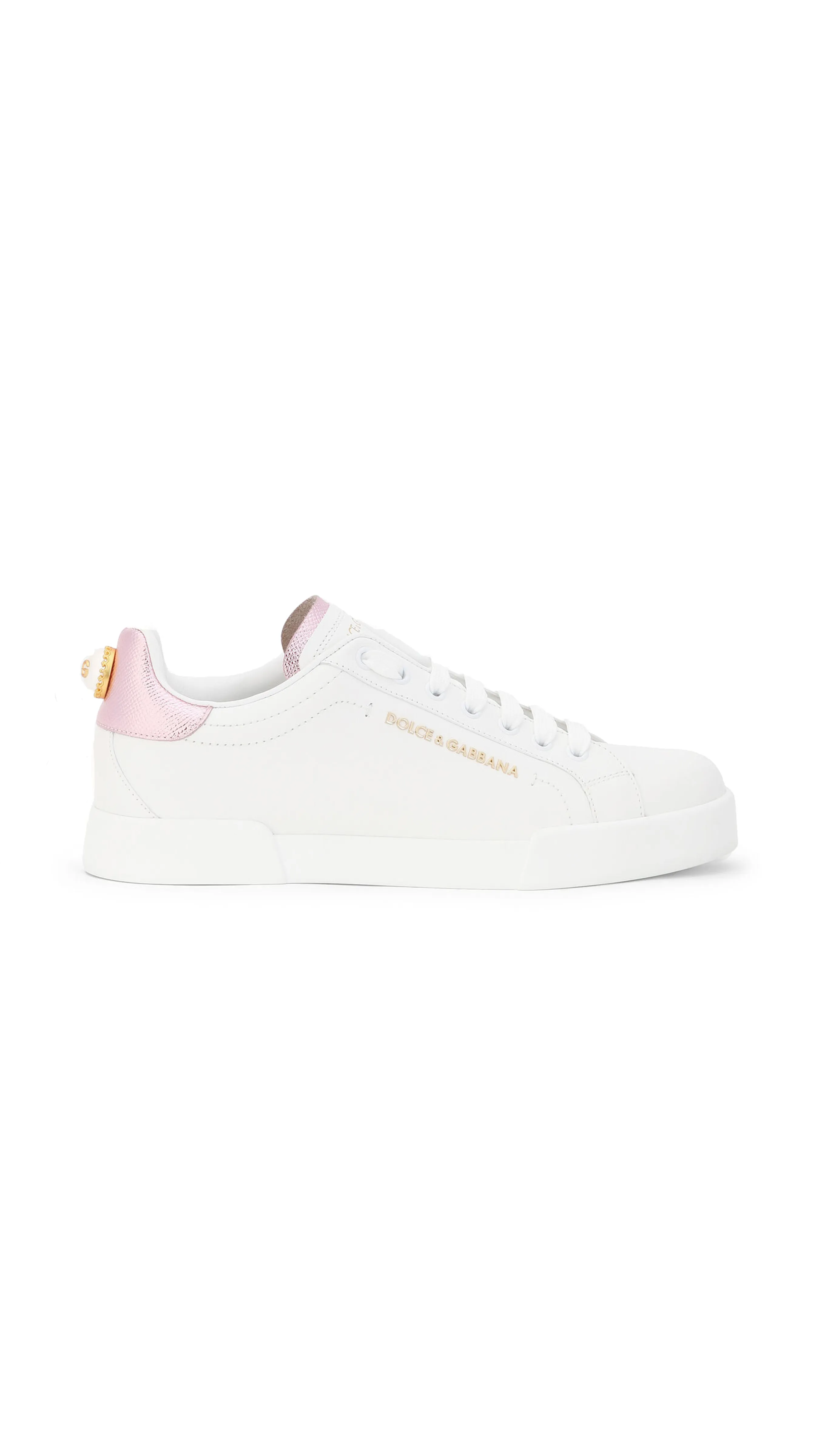 Portofino Sneakers in Nappa Calfskin with Lettering - White/ Pink