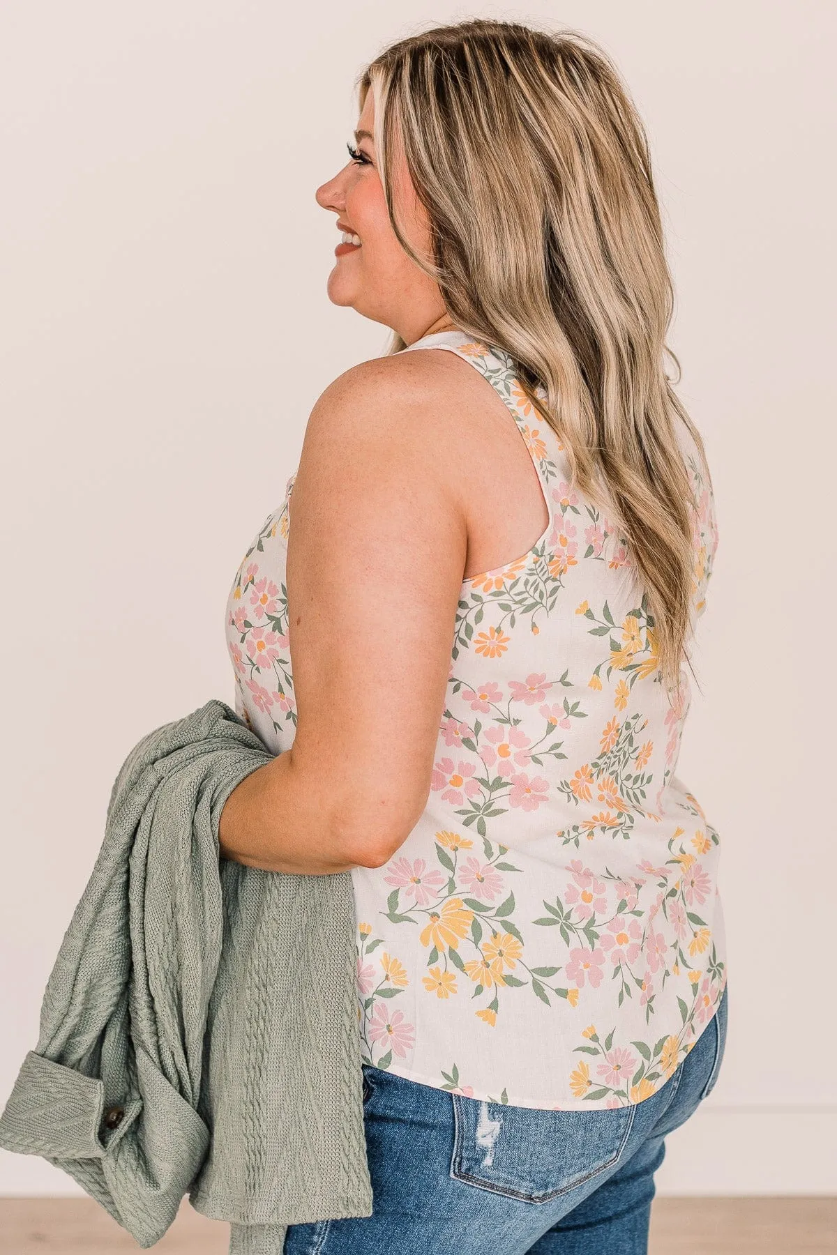 Rain Floral Crochet Tank Ivory