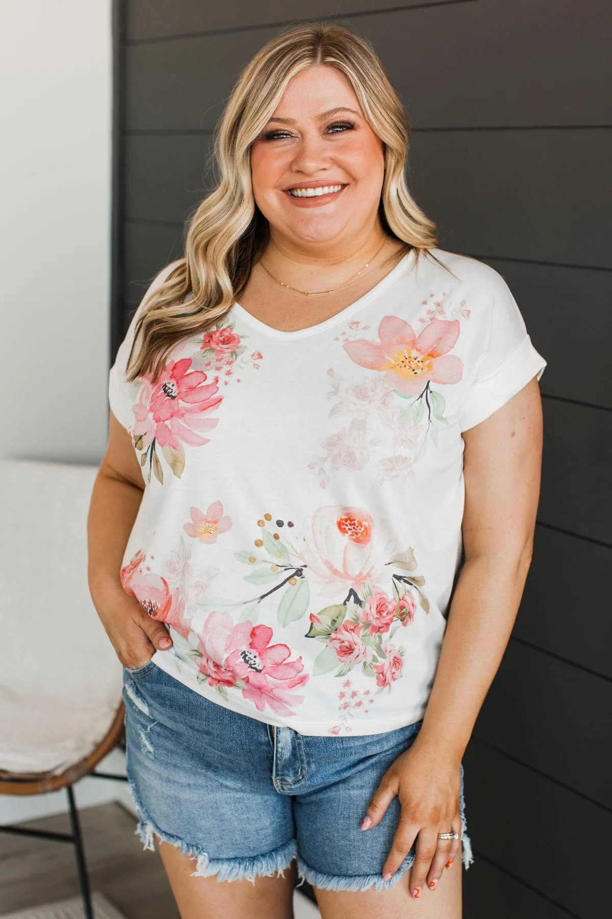 Rain Or Shine Floral Top- Ivory, Women's Floral Print Ivory Top, Rain Or Shine Ivory Floral Blouse