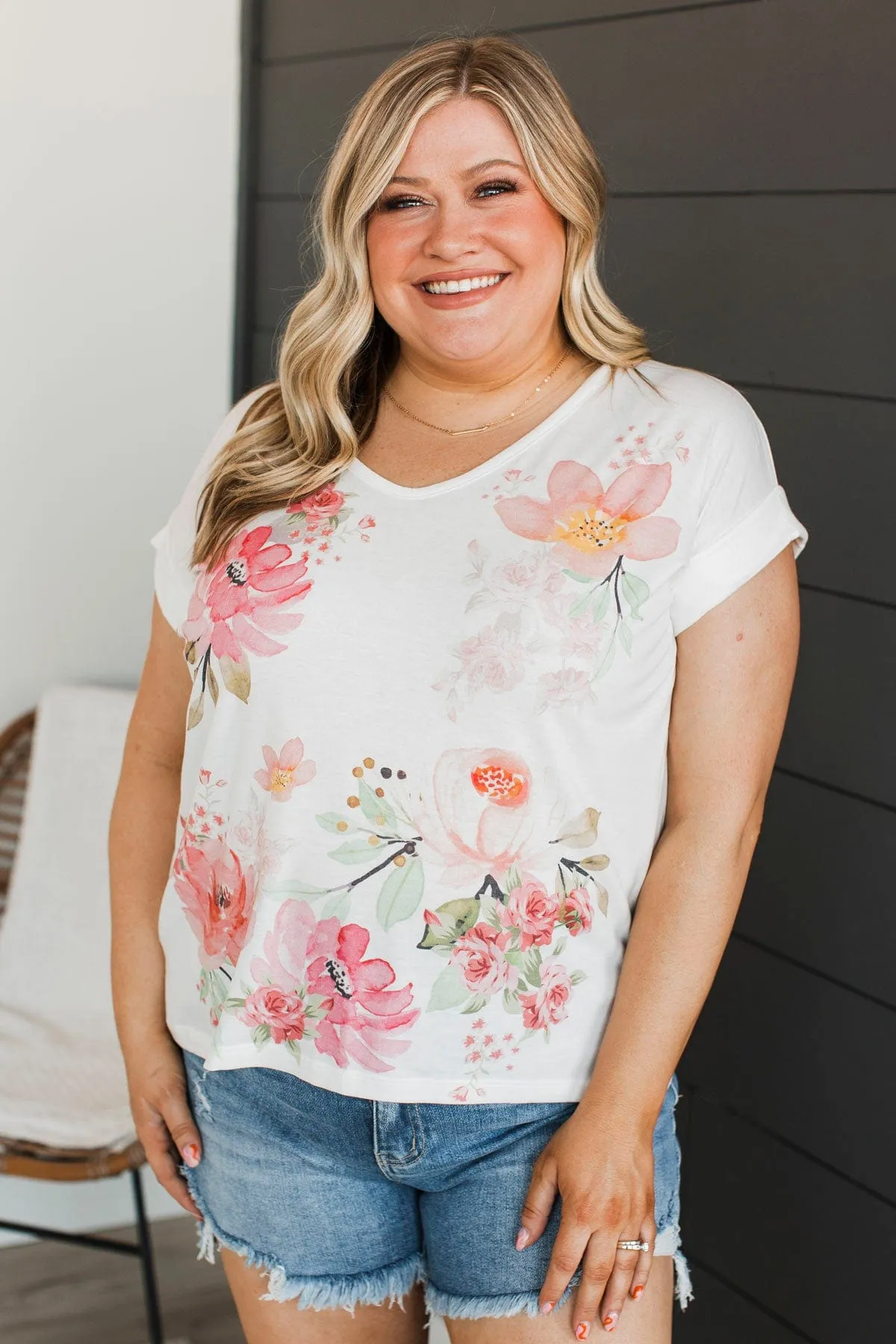 Rain Or Shine Floral Top- Ivory, Women's Floral Print Ivory Top, Rain Or Shine Ivory Floral Blouse