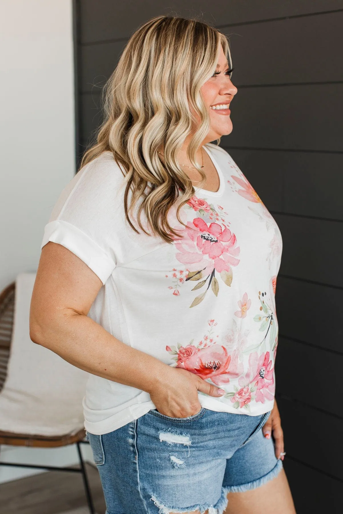 Rain Or Shine Floral Top- Ivory, Women's Floral Print Ivory Top, Rain Or Shine Ivory Floral Blouse