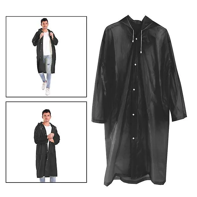 Rain Ponchos Hooded Rainwear Black Waterproof Unisex Reusable