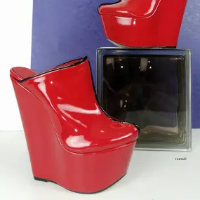 Result: Red Patent High Heel Wedge Mules - Trendy Women's Footwear