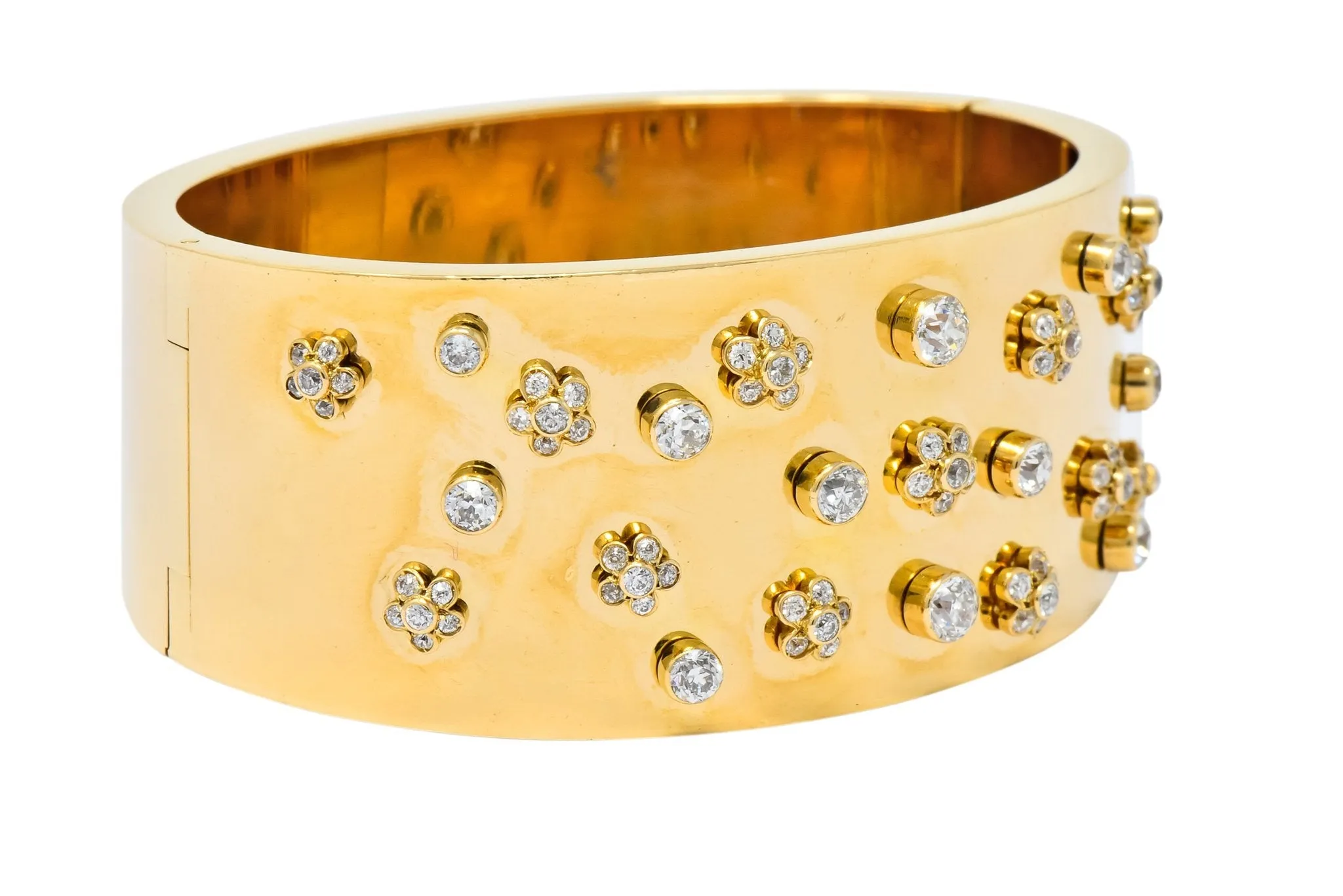 Retro Diamond Bangle 14K Yellow Gold Bracelet 1940's - 2.28 CTW