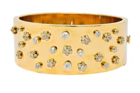 Retro Diamond Bangle 14K Yellow Gold Bracelet 1940's - 2.28 CTW