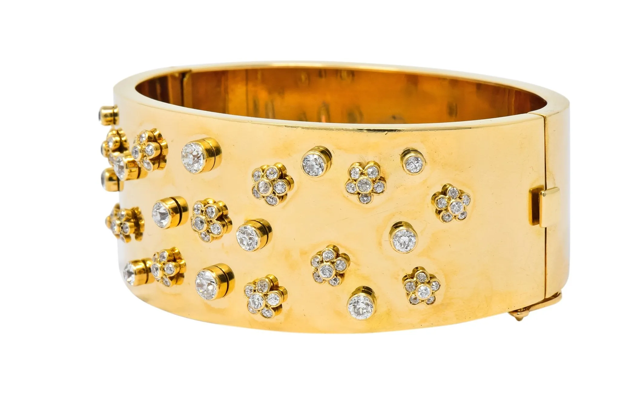 Retro Diamond Bangle 14K Yellow Gold Bracelet 1940's - 2.28 CTW