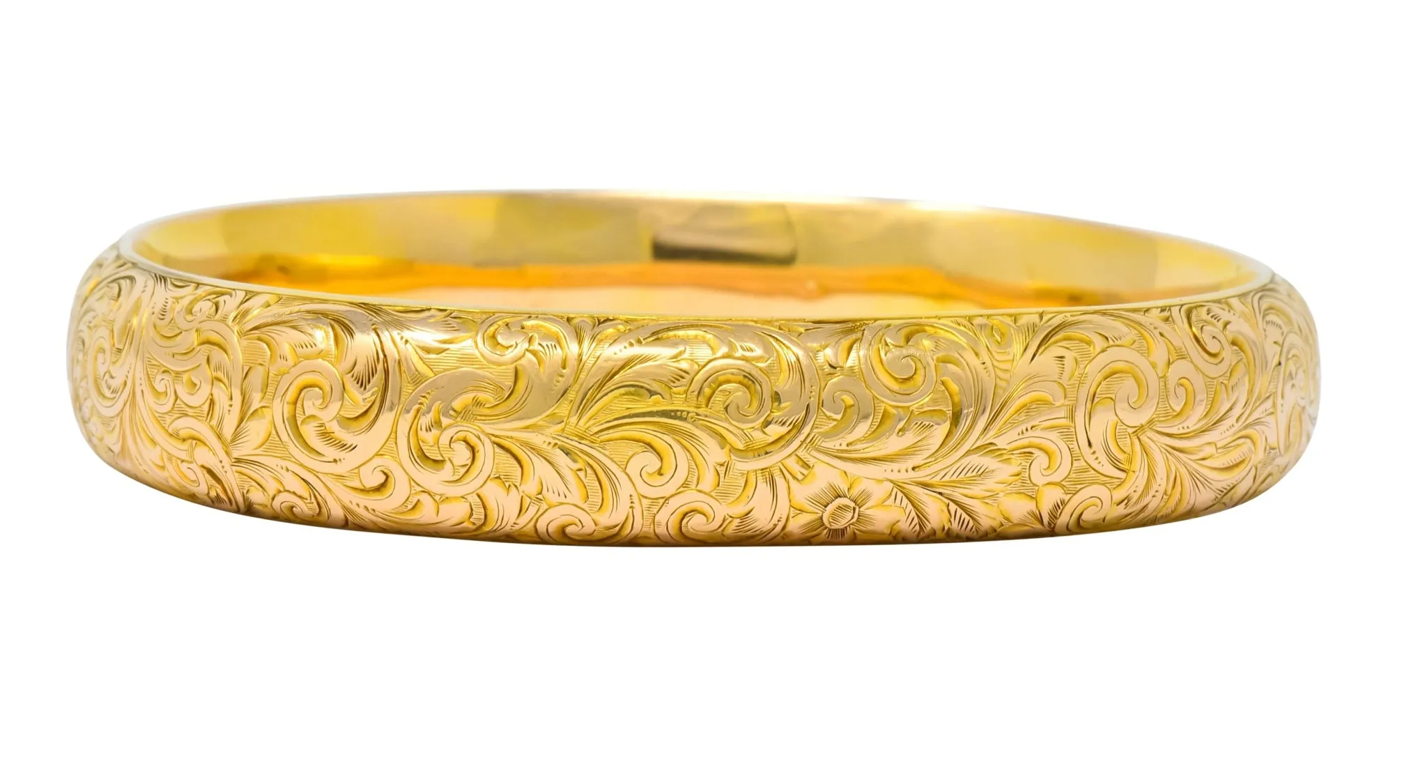 Riker Brothers Art Nouveau Bangle Bracelet | 14 Karat Gold | Foliate Floral Design | Circa 1900