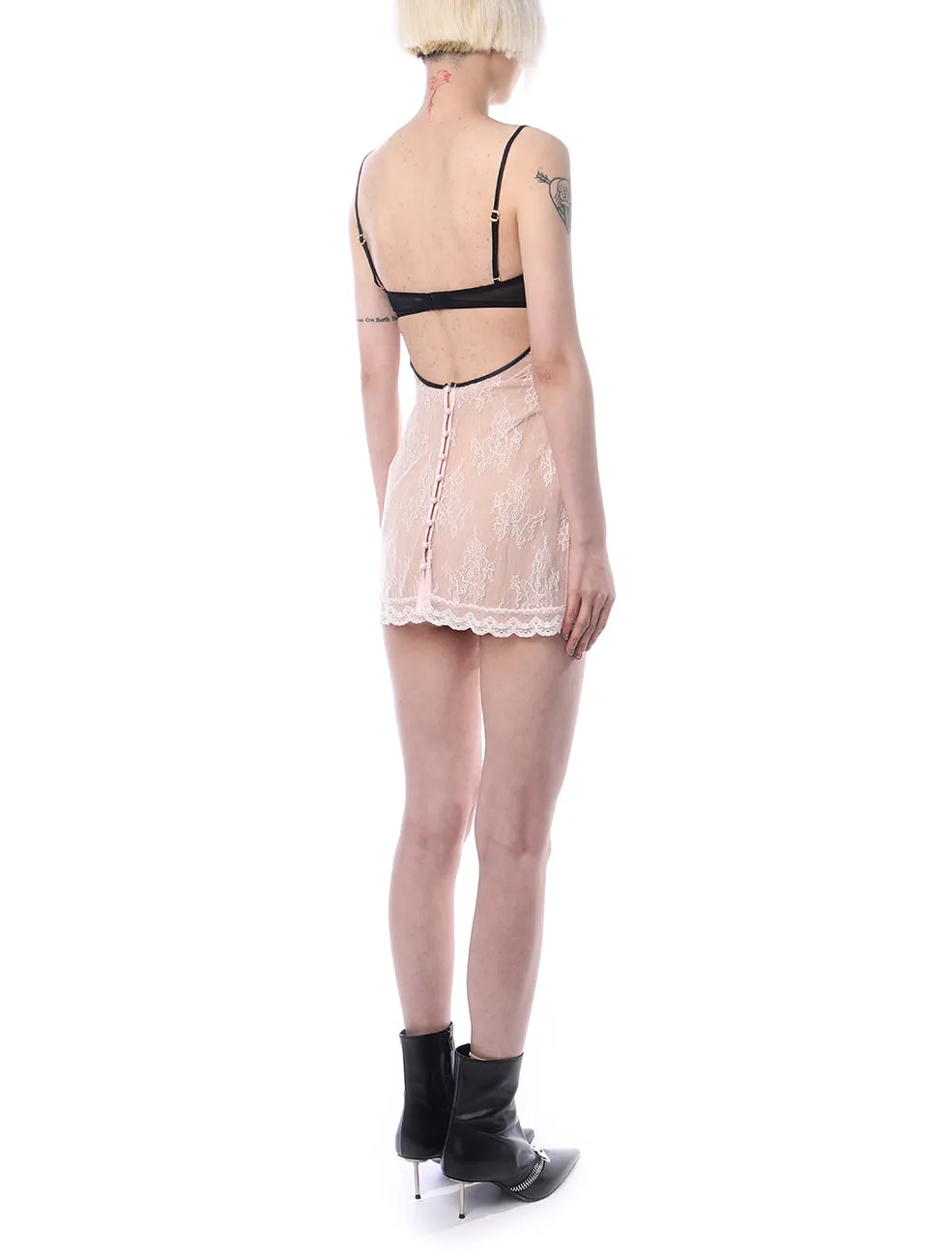 RoomSERVICE Pink Bowknot Lace Slip Dress