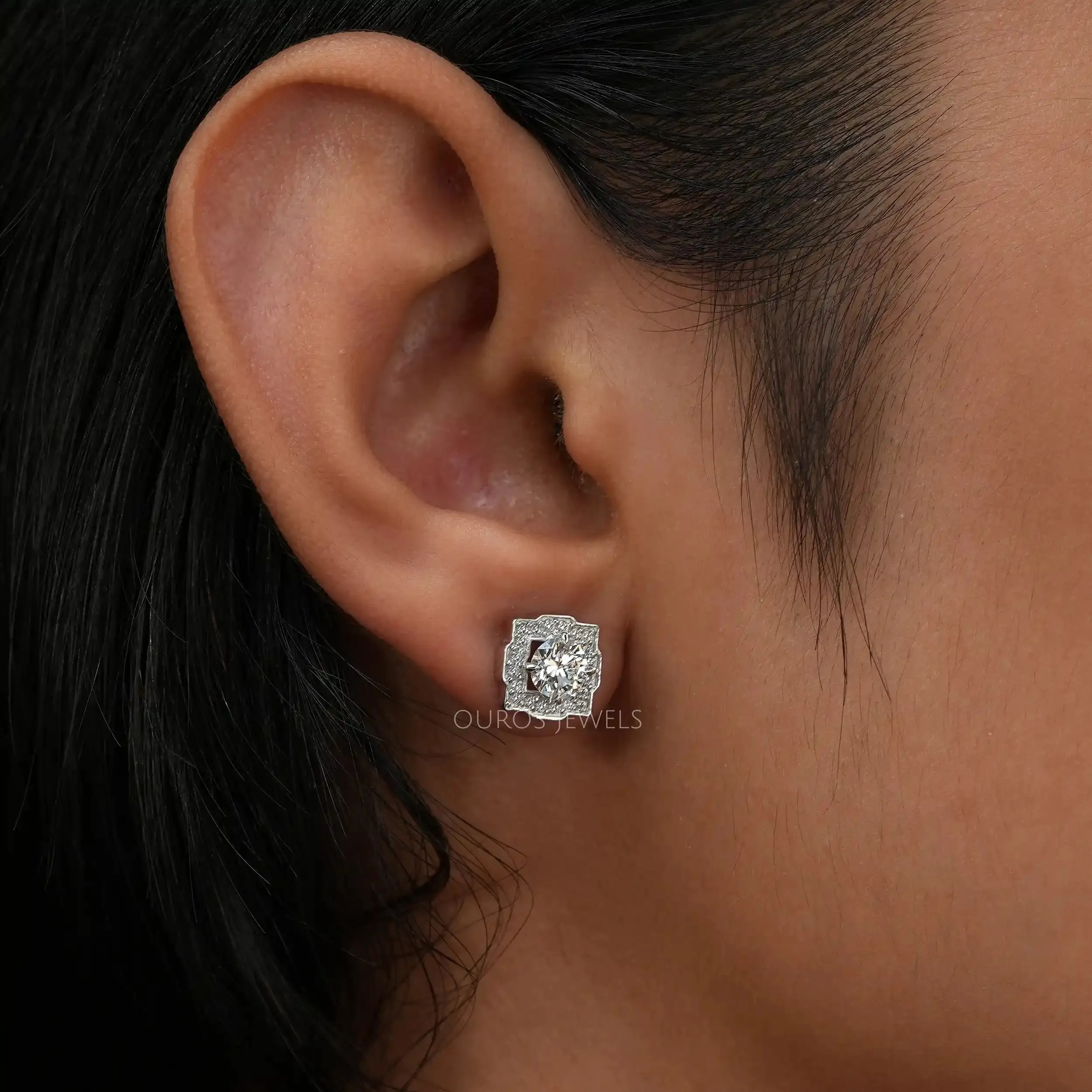 Round  Cut Lab Diamond Halo Stud Earrings