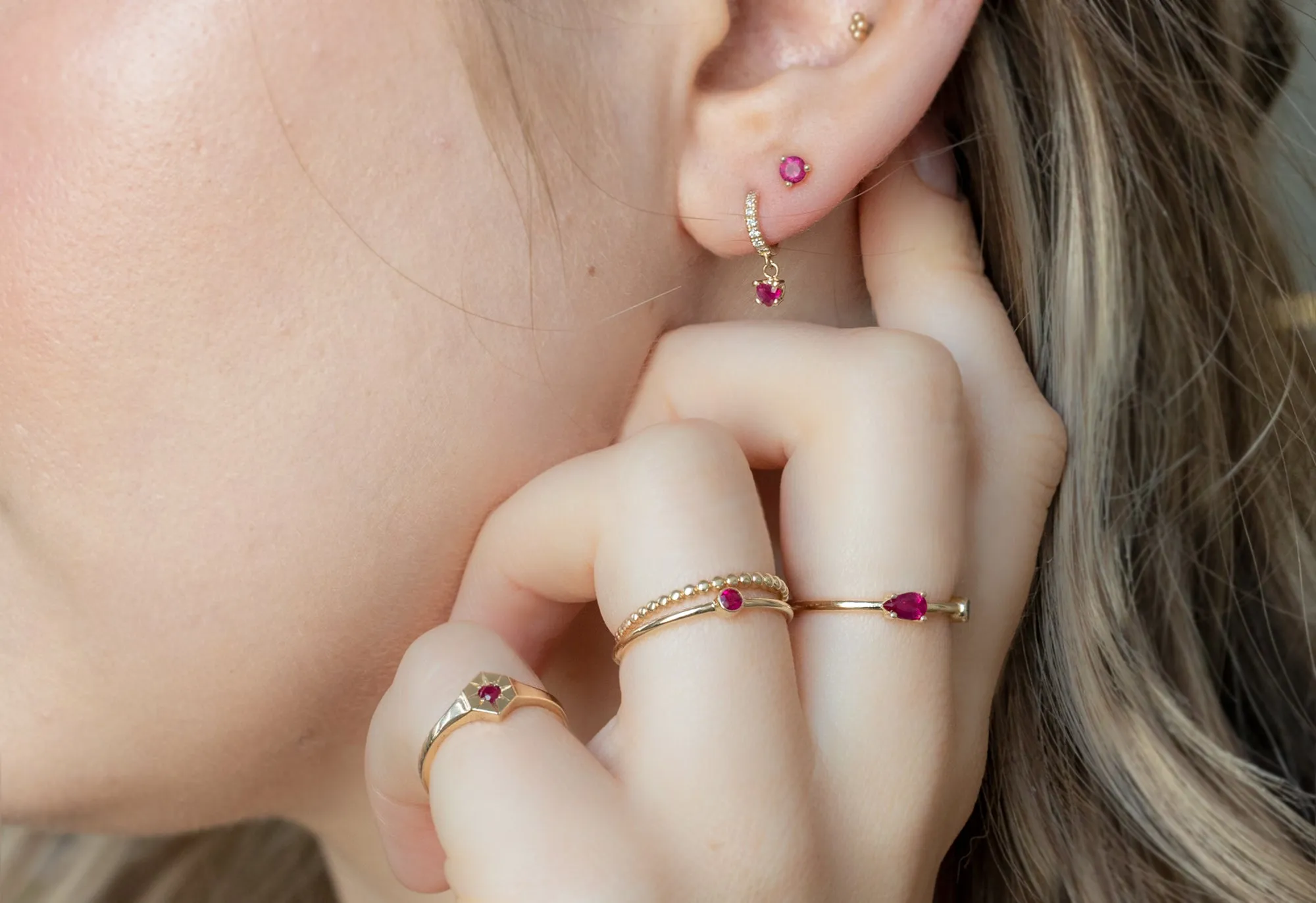 Ruby Heart Diamond Huggie Studs - Buy Online