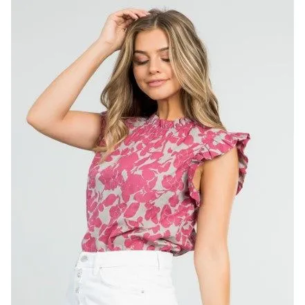 Ruffled Sleeve Printed Top - Carolyn Collection.