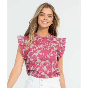 Ruffled Sleeve Printed Top - Carolyn Collection.