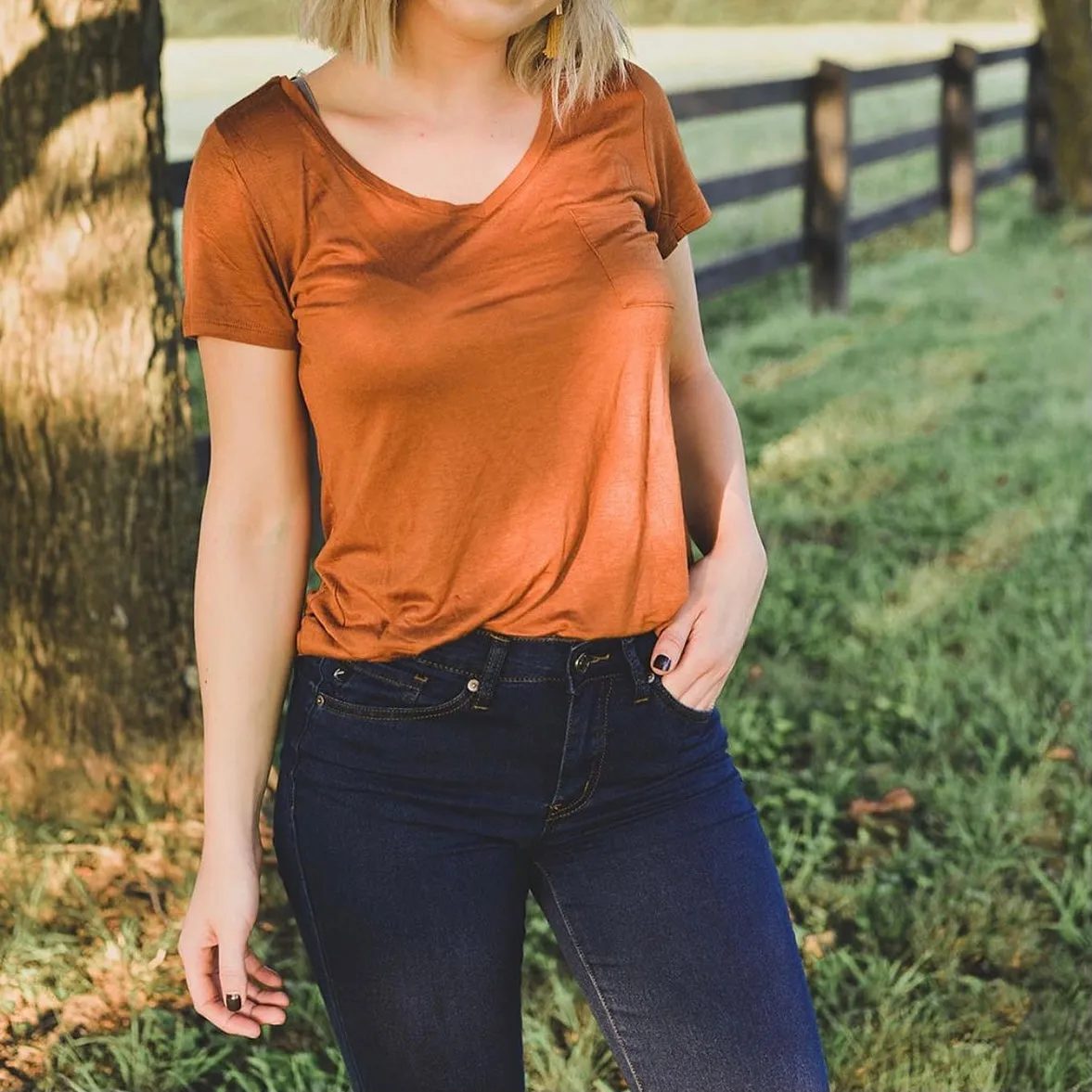 Rust V Neck Basic Top