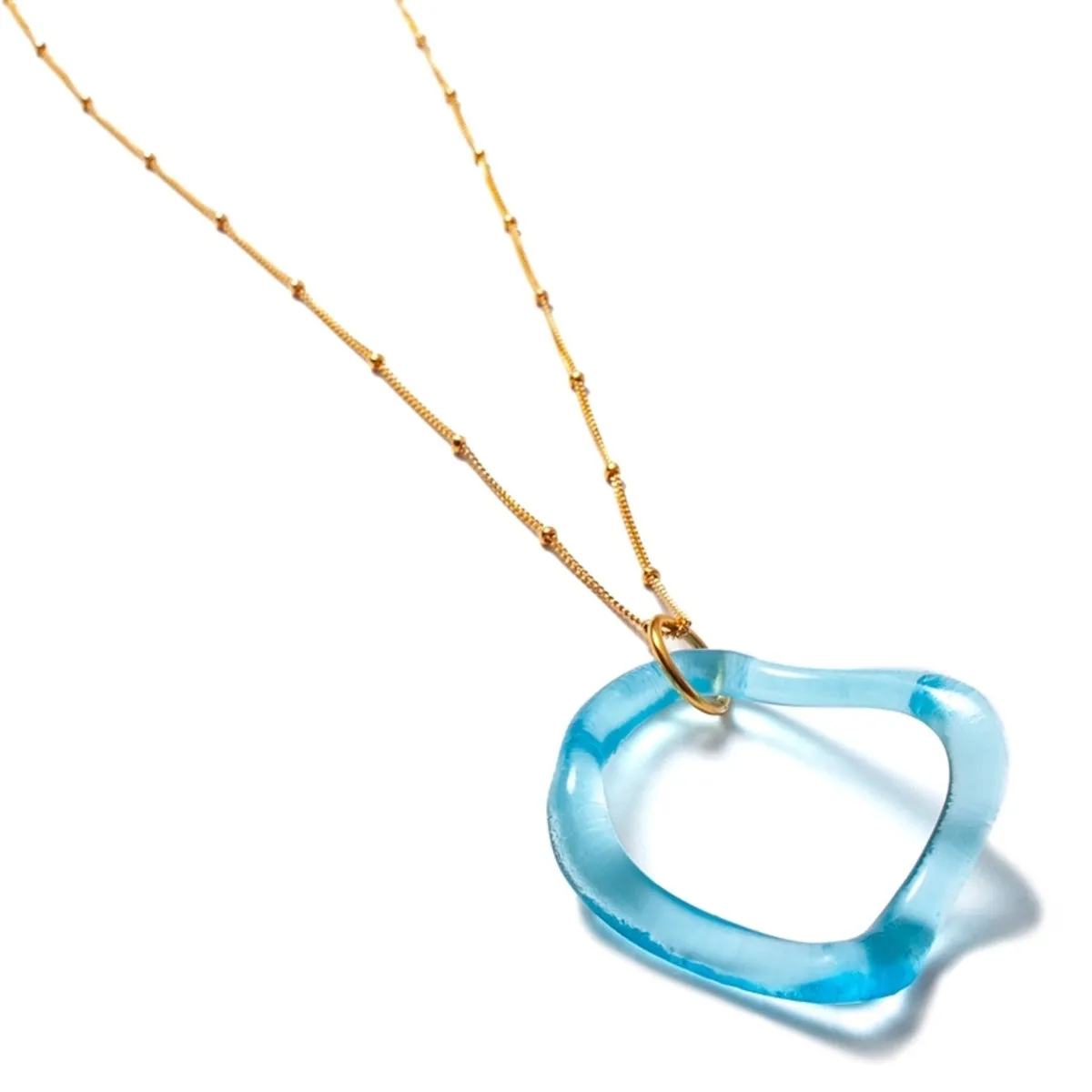 Smart Glass Recycled Jewelry - Necklace - Simple Gin Ruffle (Aqua/Gold) #RGinG4012