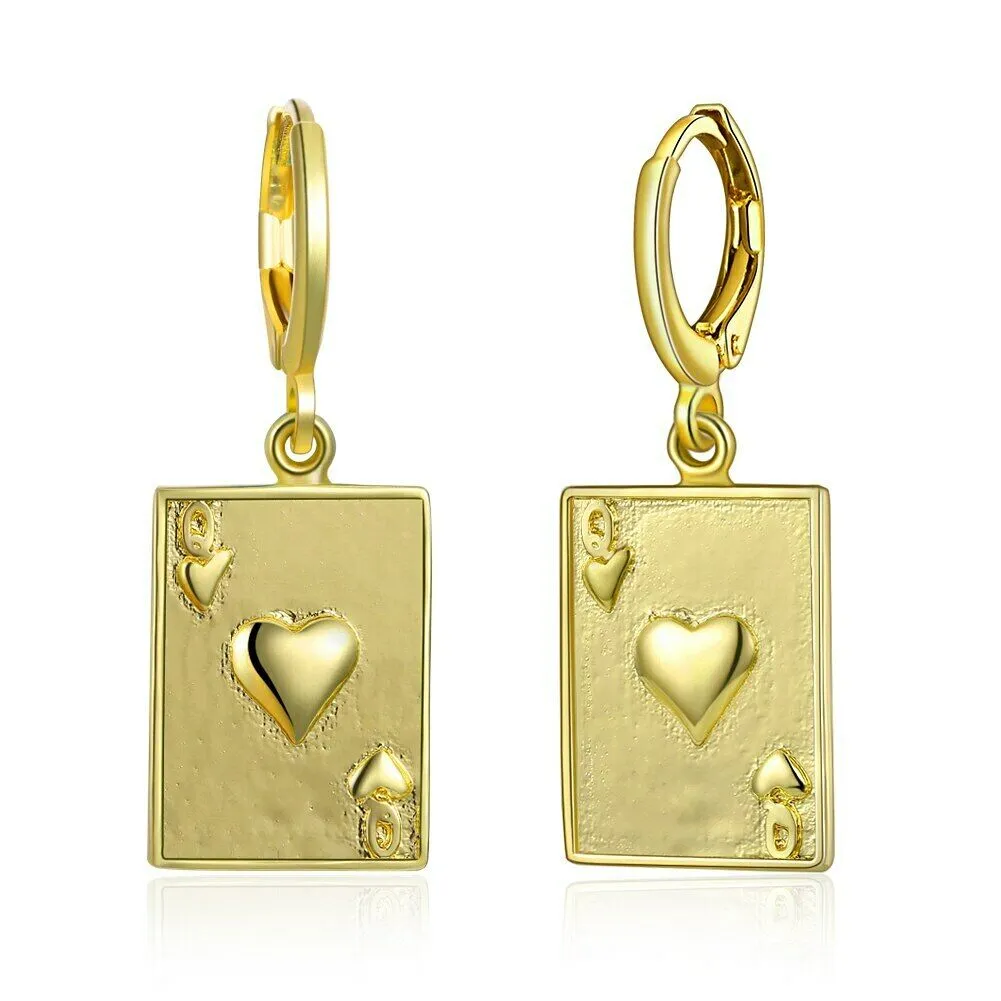 Solid Gold Earrings Jewelry Modern Queen Of Hearts Design SE1