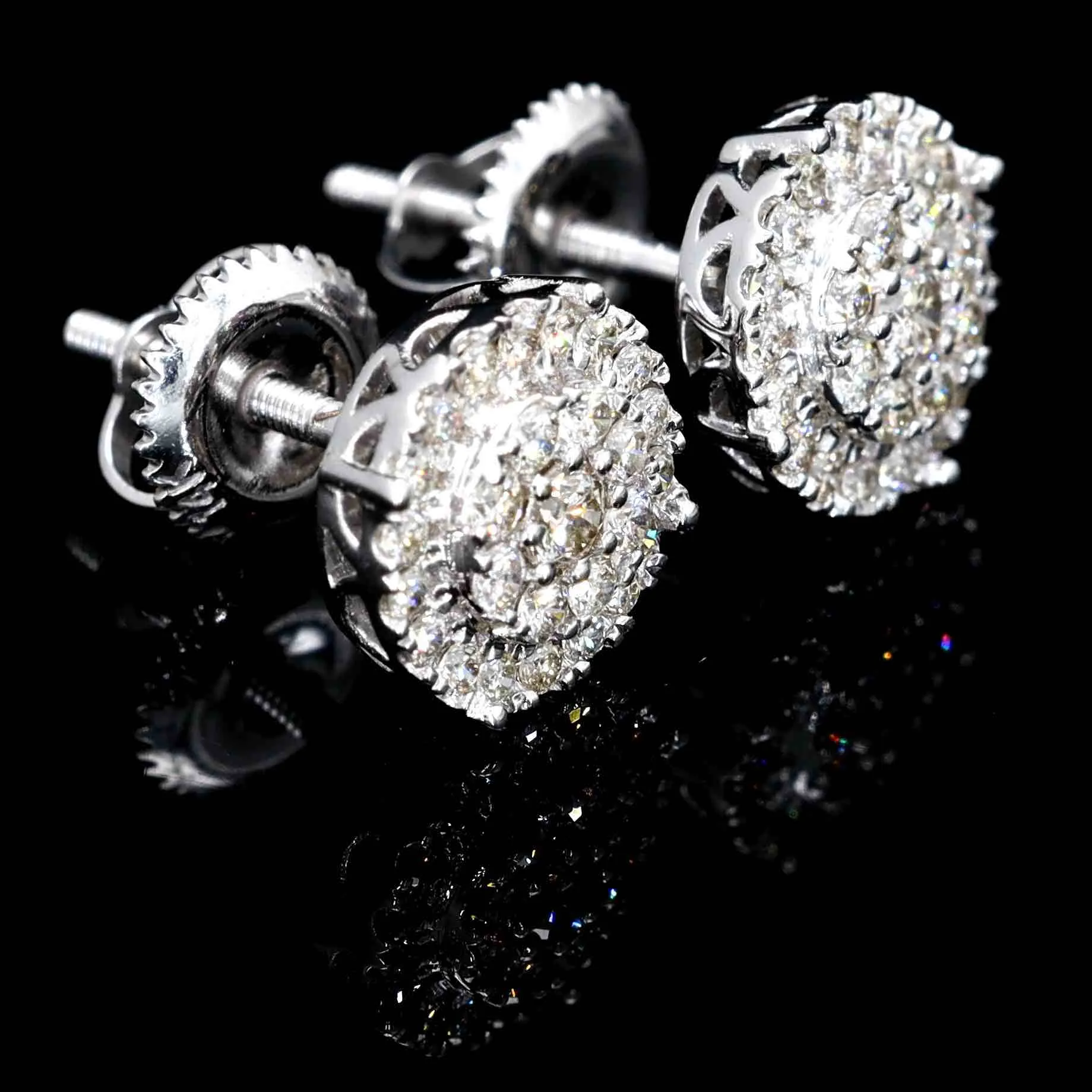 Solitaire Diamond Earrings 14K Gold Cluster Halo