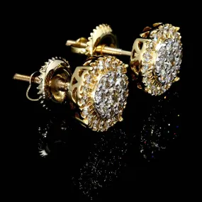 Solitaire Diamond Earrings 14K Gold Cluster Halo