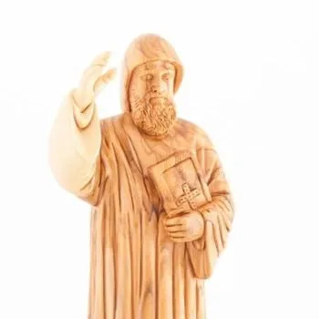 St. Charbel Carved Sculpture, 12.8 Olive Wood from Holy Land