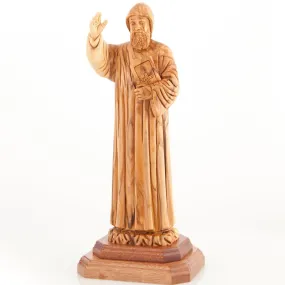 St. Charbel Carved Sculpture, 12.8 Olive Wood from Holy Land