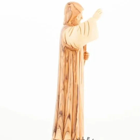 St. Charbel Carved Sculpture, 12.8 Olive Wood from Holy Land