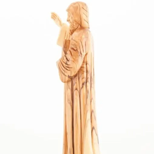 St. Charbel Carved Sculpture, 12.8 Olive Wood from Holy Land