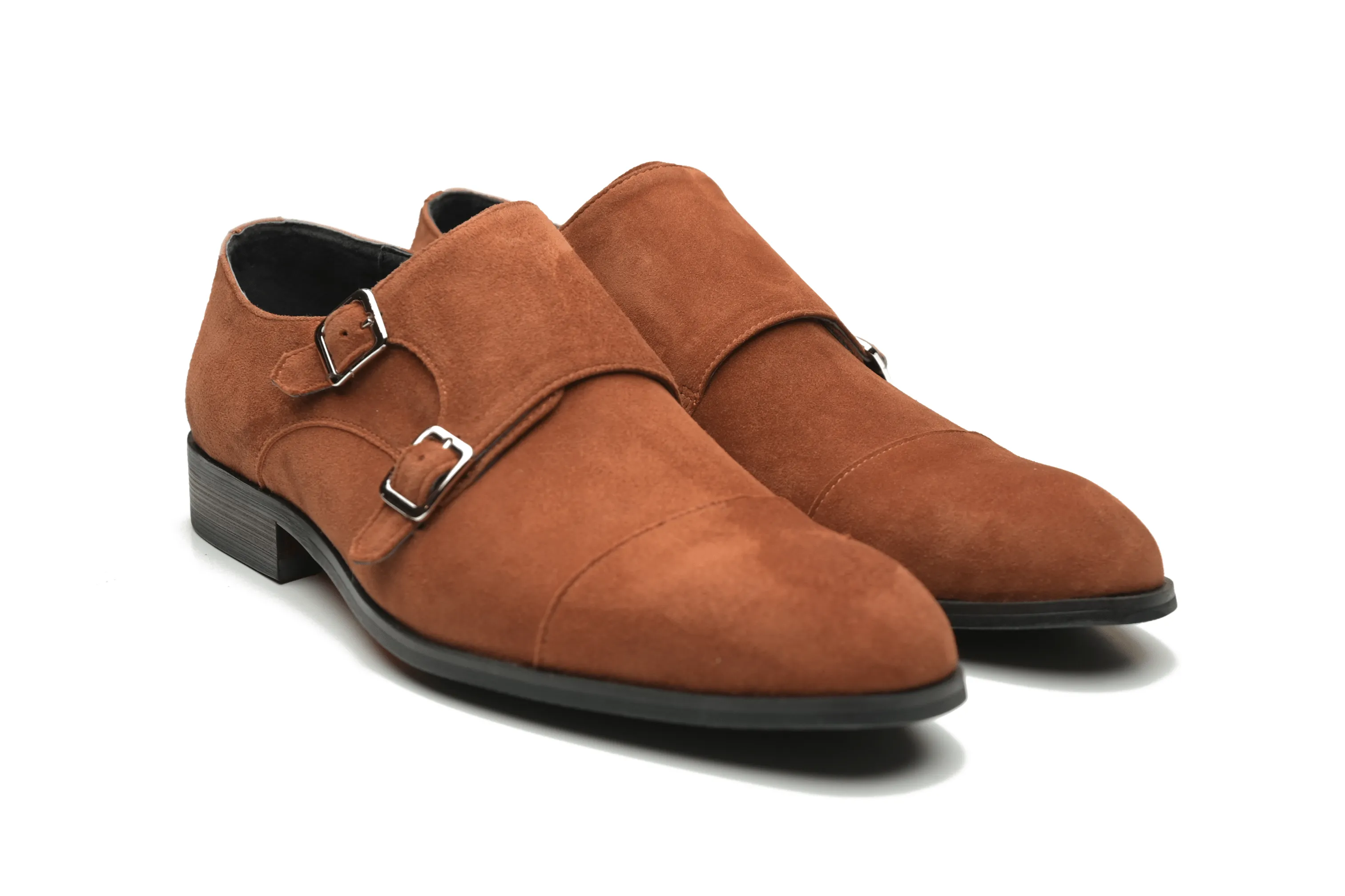 Tan Double Monk Strap Shoes by SIMONS