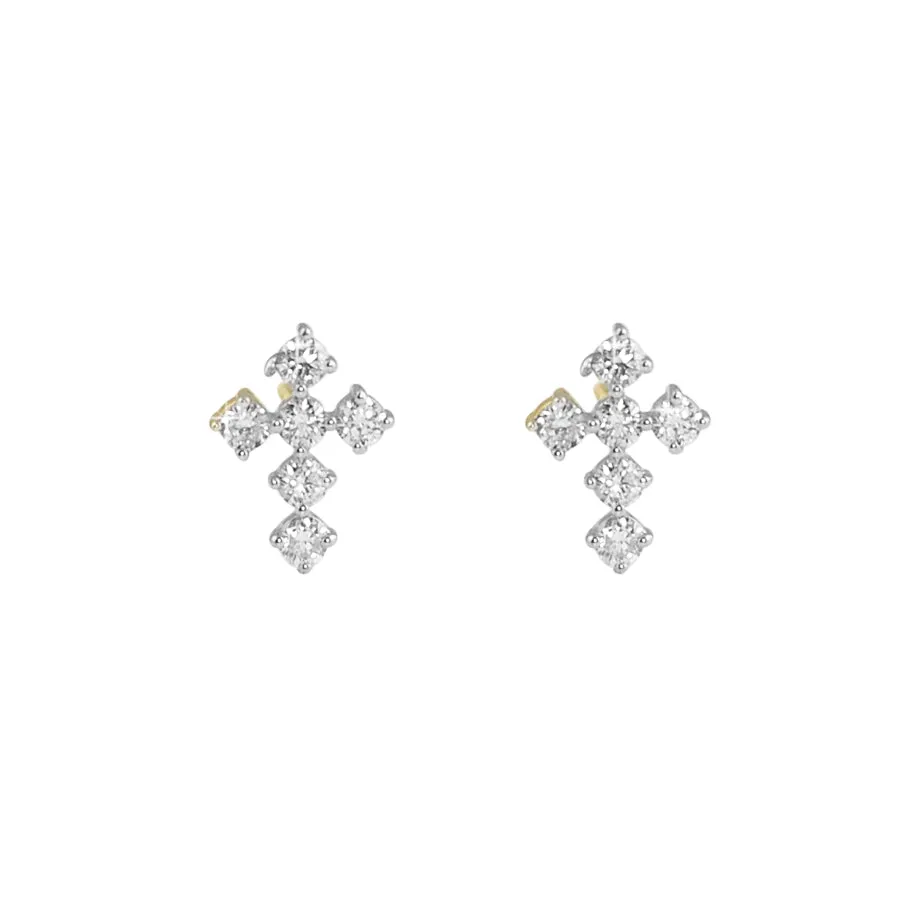 Tennis Cross Diamond Earrings 0.41 Carat Total Weight 10K Yellow Gold