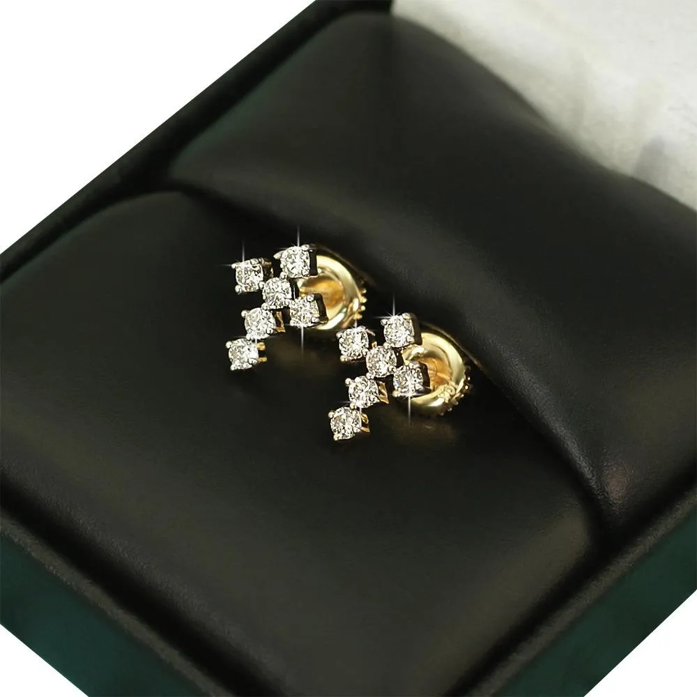 Tennis Cross Diamond Earrings 0.41 Carat Total Weight 10K Yellow Gold