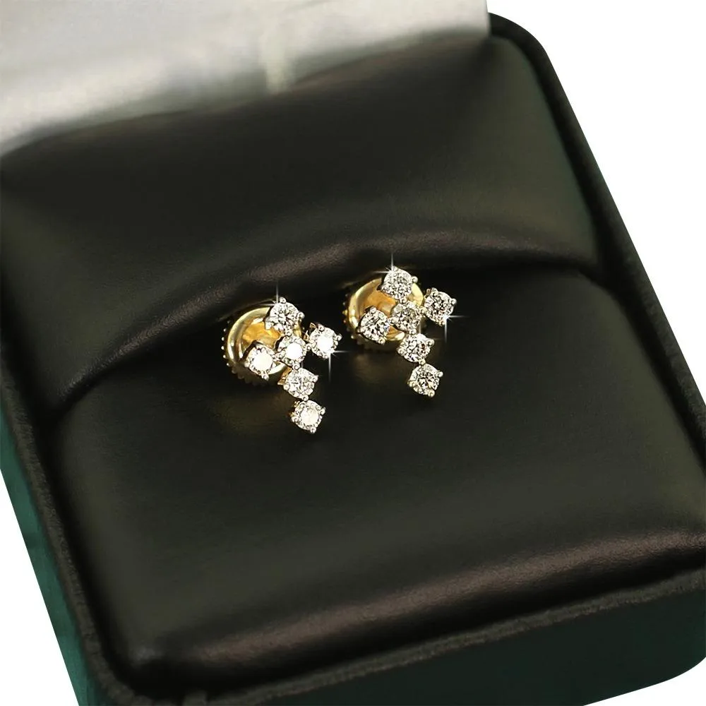 Tennis Cross Diamond Earrings 0.41 Carat Total Weight 10K Yellow Gold