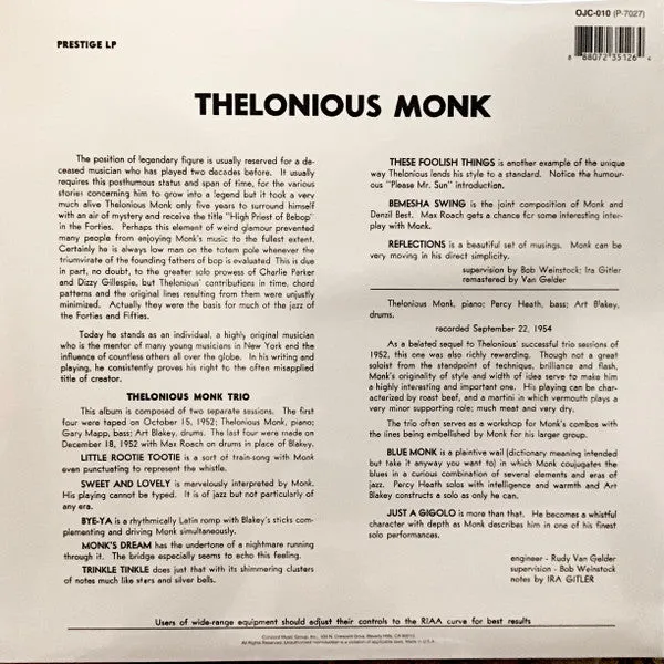 Thelonious Monk Trio – Self-Titled Album by Thelonious Monk Trio