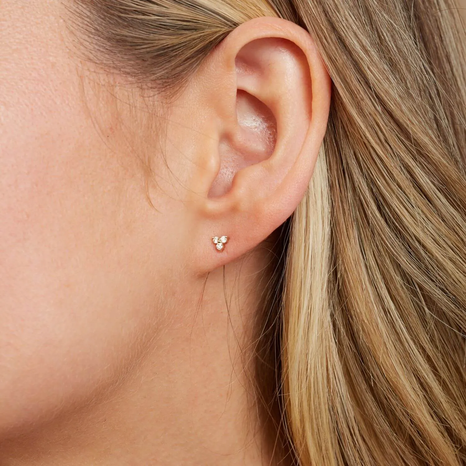 Three Diamond Stud Earrings