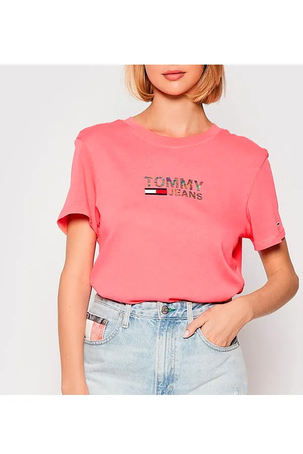 Tommy Hilfiger Women Metallic Logo Tee Pink