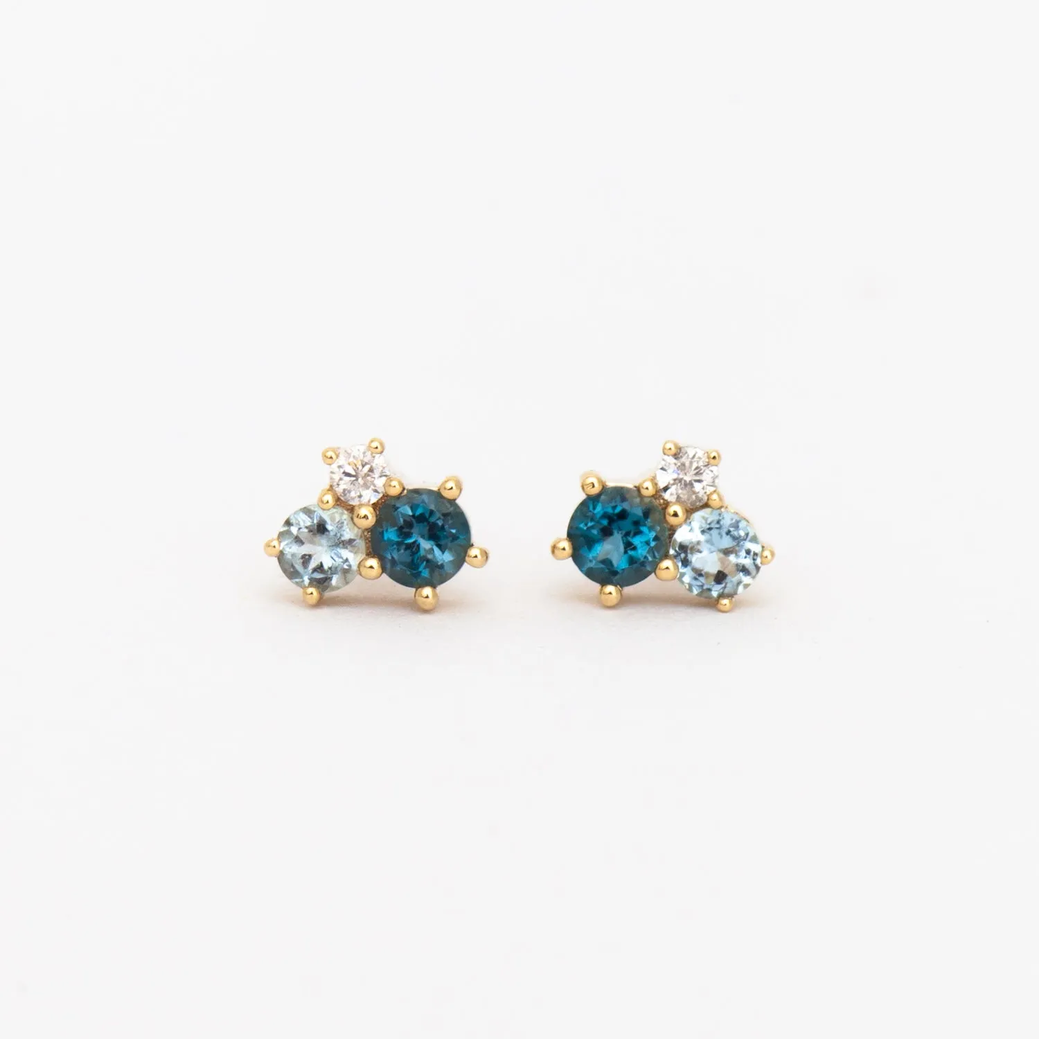 Topaz Aquamarine Diamond Trio Stud Earrings