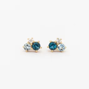 Topaz Aquamarine Diamond Trio Stud Earrings