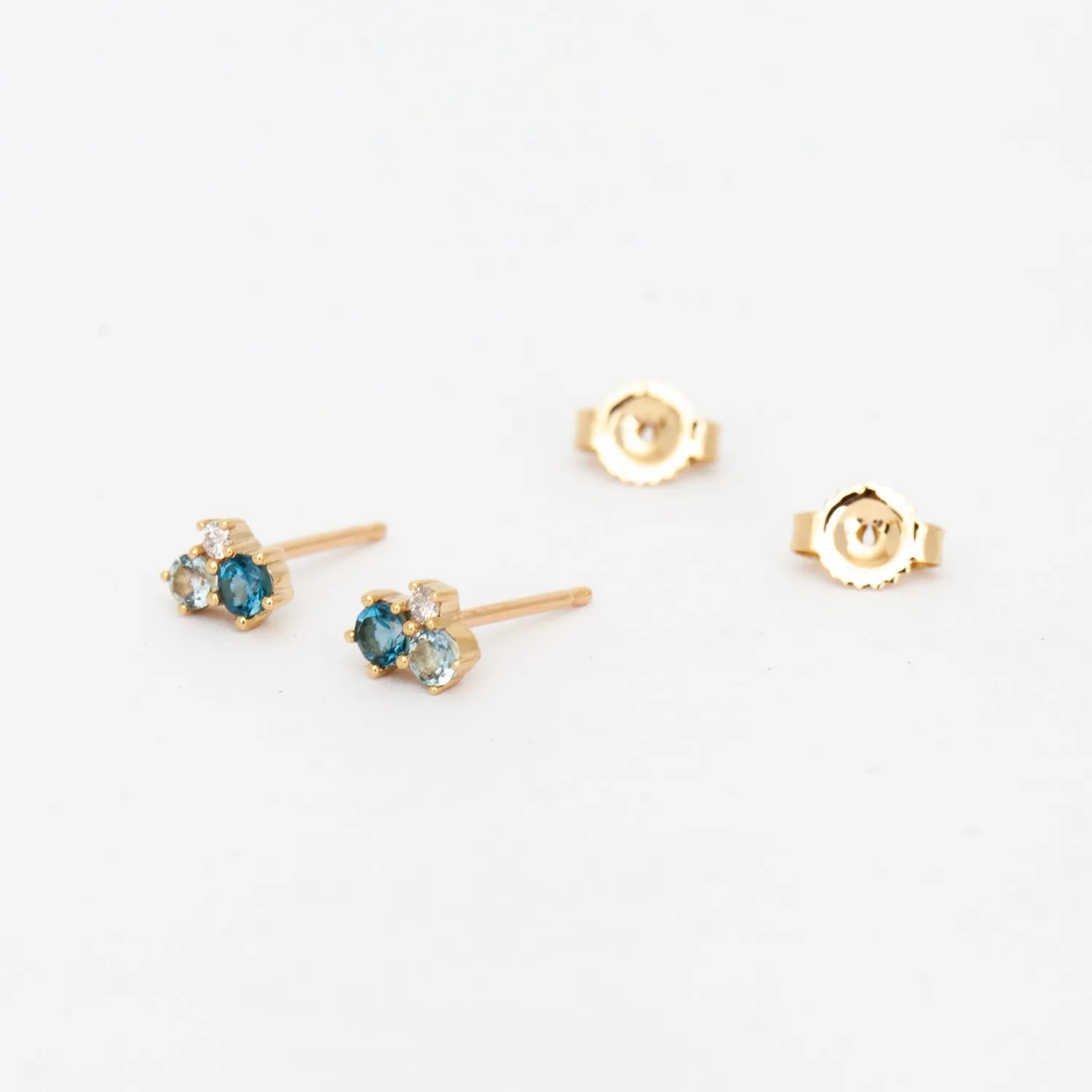 Topaz Aquamarine Diamond Trio Stud Earrings