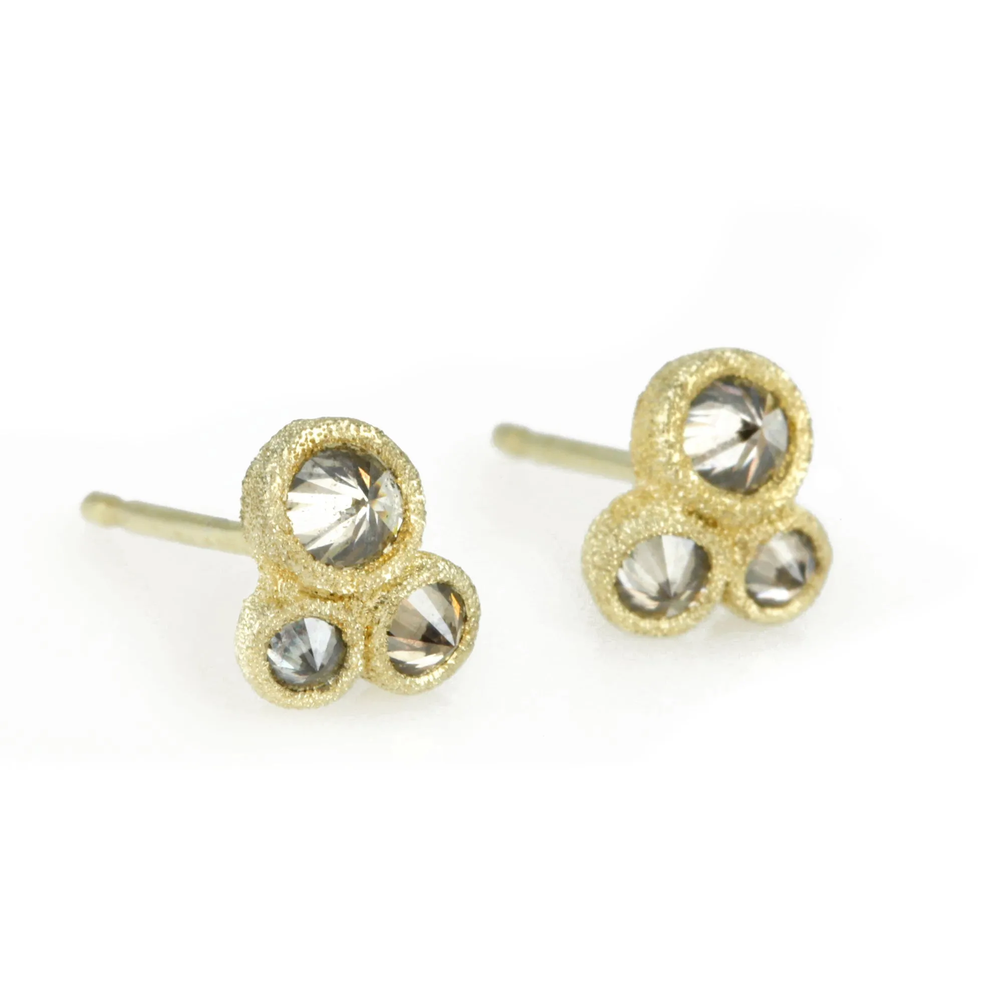 Triple Inverted Diamond Stud Earrings with Bezel Setting